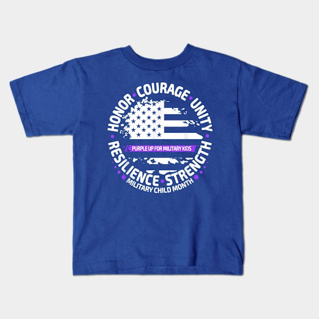 Purple Up for Military Kid Us Flag Cool Military Child Month Kids T-Shirt by lame creative